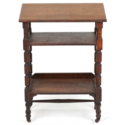 616 - Early 20th century oak library three tier bookshelf retailed by Liberty's of London, 82cm H x 59cm W... 