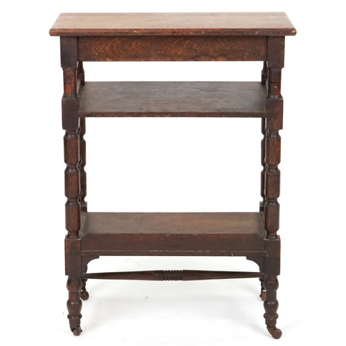 616 - Early 20th century oak library three tier bookshelf retailed by Liberty's of London, 82cm H x 59cm W... 