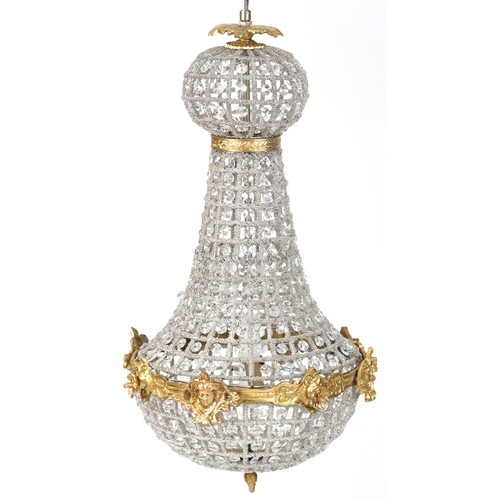 760 - Small late 20th century Rococo style ceiling light with multiple rows of faux glass beads, 69cm high