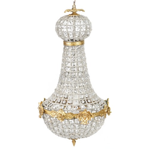 761 - Small late 20th century Rococo style ceiling light with multiple rows of faux glass beads, 69cm high