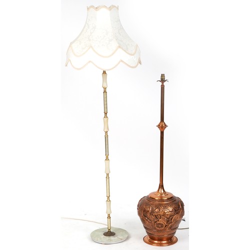 763 - 20th century alabaster and gilt metal lamp standard together with a cast metal bulbous lamp standard