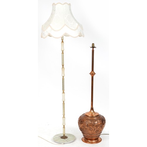 763 - 20th century alabaster and gilt metal lamp standard together with a cast metal bulbous lamp standard