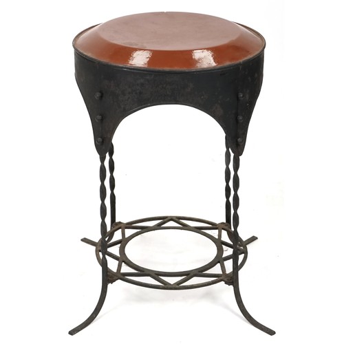 765 - 20th century wrought iron circular garden table, H-67cm W-46cm