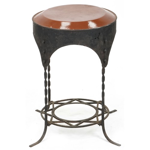 765 - 20th century wrought iron circular garden table, H-67cm W-46cm