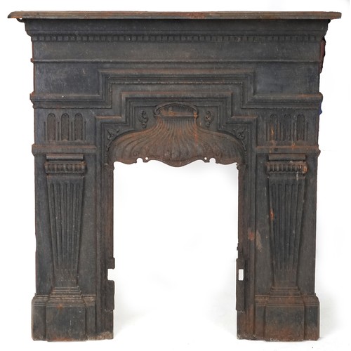 649 - 19th century cast iron fire surround with fluted columns, 108cm high x 105cm wide