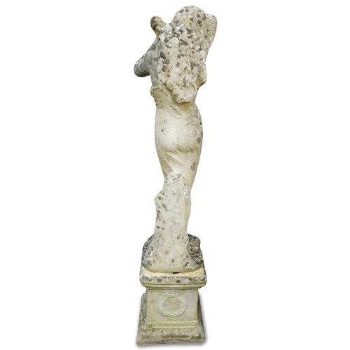 767 - 20th century cast composition stone  garden figure of a maiden, on a plinth base, H-115cm