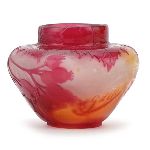 518 - Gallé overlay glass vase decorated with berries, signature Gallé to side, 6cm high