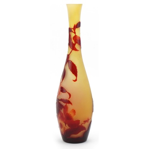 517 - Gallé overlay glass vase decorated with flowers, signature Gallé to side, 28cm high