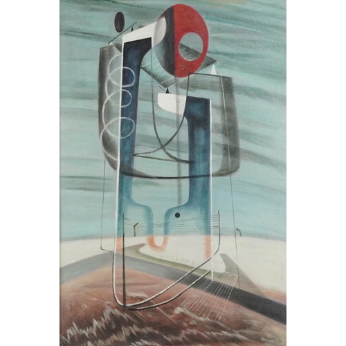 3478 - Abstract composition, Surrealist school oil on board, gilt framed, 75cm x 49cm