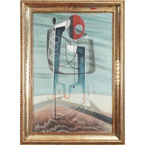 3478 - Abstract composition, Surrealist school oil on board, gilt framed, 75cm x 49cm