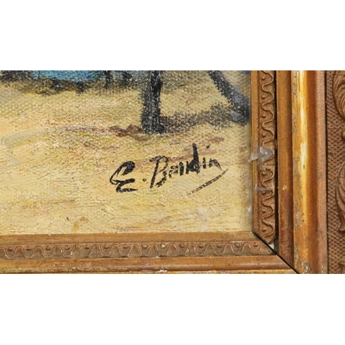 3573 - Manner of Boudin - Busy street scene, French impressionist oil on board, gilt framed, 36cm x 26cm