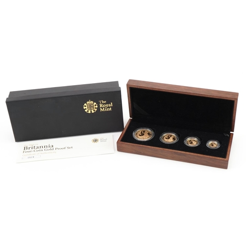 3589 - 2008 Britannia four coin gold proof set by The Royal Mint with box and certificate numbered 0624, to... 