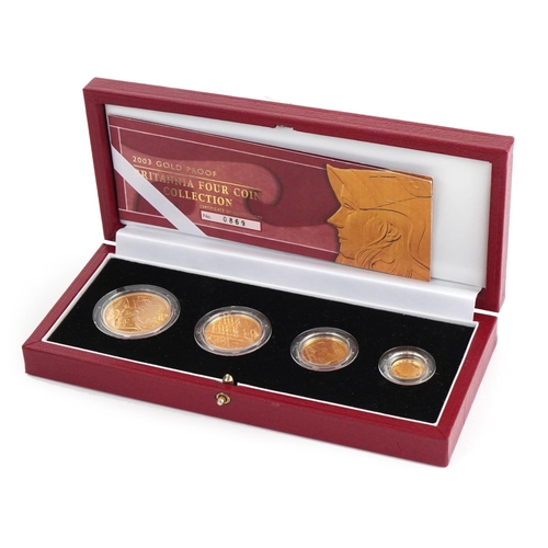 3590 - 2003 gold proof Britannia four coin collection by The Royal Mint with box and certificate numbered 0... 