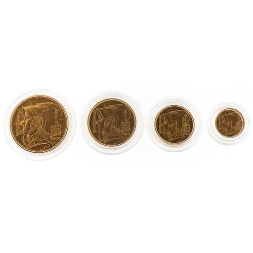 3590 - 2003 gold proof Britannia four coin collection by The Royal Mint with box and certificate numbered 0... 