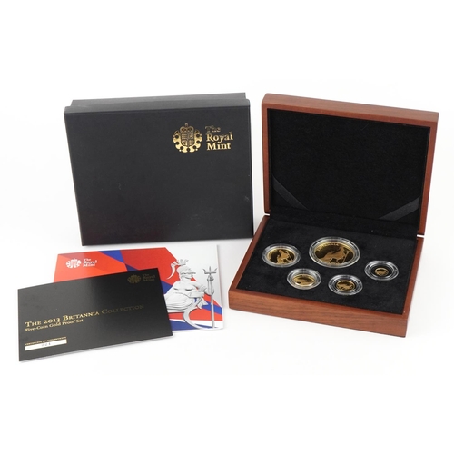 3592 - 2013 Britannia five coin gold proof set by The Royal Mint with box and certificate numbered 221, tot... 