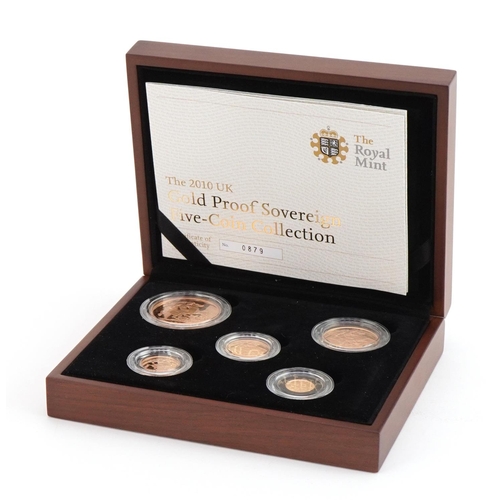 3594 - 2010 gold proof sovereign five coin collection by The Royal Mint with box and certificate numbered 0... 