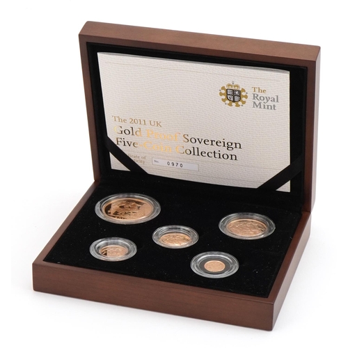 3595 - 2011 gold proof sovereign five coin collection by The Royal Mint with box and certificate numbered 0... 