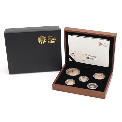 3596 - 2012 gold proof sovereign five coin collection by The Royal Mint with box and certificate numbered 2... 