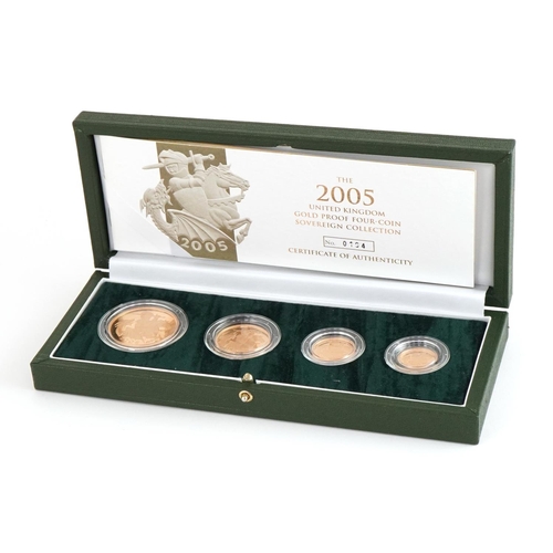 3601 - 2005 gold proof four coin sovereign collection by The Royal Mint with box and certificate numbered 1... 