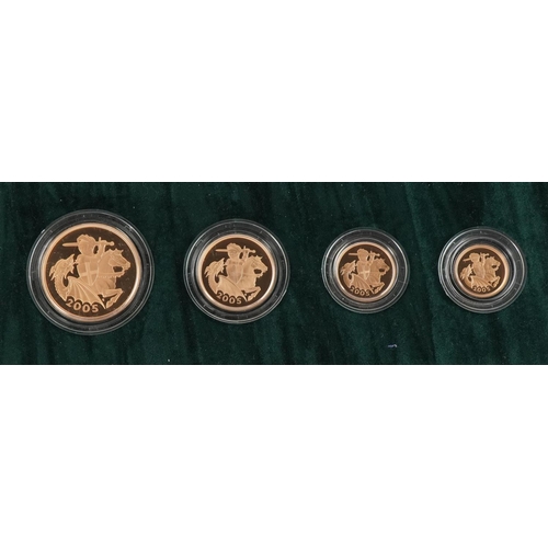 3601 - 2005 gold proof four coin sovereign collection by The Royal Mint with box and certificate numbered 1... 