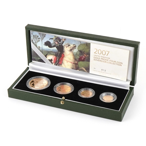 3603 - 2007 gold proof four coin sovereign collection by The Royal Mint with box and certificate numbered 9... 