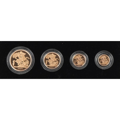 3603 - 2007 gold proof four coin sovereign collection by The Royal Mint with box and certificate numbered 9... 