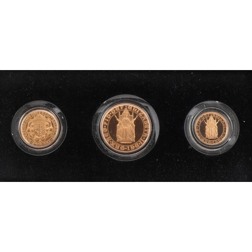 3604 - 500th Anniversary of gold proof sovereign three coin set by The Royal Mint with box and certificate ... 