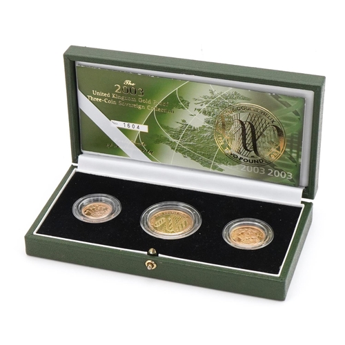 3606 - 2003 gold proof three coin sovereign collection - DNA double helix two pounds by The Royal Mint with... 