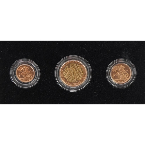 3606 - 2003 gold proof three coin sovereign collection - DNA double helix two pounds by The Royal Mint with... 