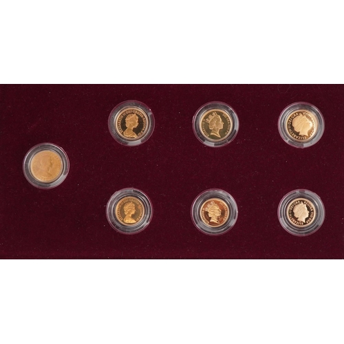 3607 - Queen Elizabeth Royal Portrait gold sovereign and half sovereign seven coin collection by The Royal ... 