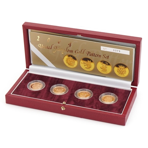 3608 - 2004  Gold Pattern four coin set by The Royal Mint with box and certificate numbered 0375, total wei... 