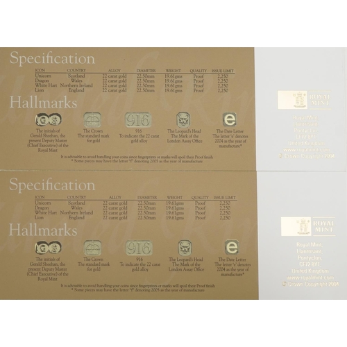 3608 - 2004  Gold Pattern four coin set by The Royal Mint with box and certificate numbered 0375, total wei... 