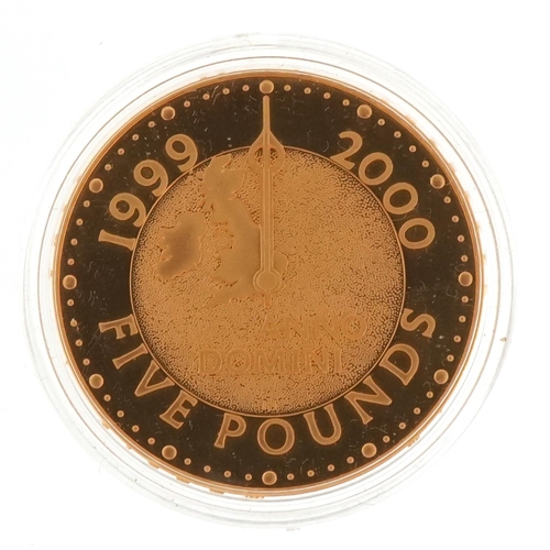 3609 - 2000 Millennium gold proof five pound crown by The Royal Mint with box and certificate numbered 2153... 