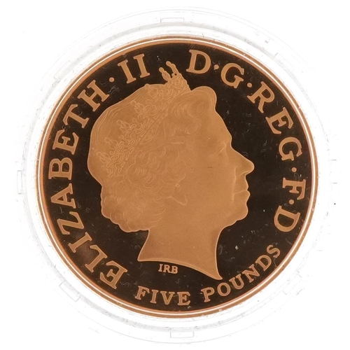 3610 - 2008 Queen Elizabeth II five pound gold proof coin by The Royal Mint with box and certificate number... 