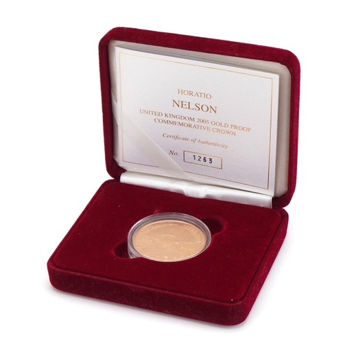 3611 - 2005 Horatio Nelson gold proof commemorative crown by The Royal Mint with box and certificate number... 