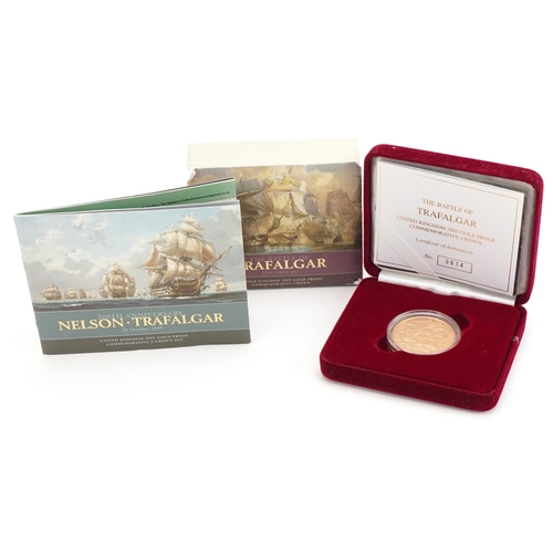 3612 - 2005 The Battle of Trafalgar gold proof commemorative crown by The Royal Mint with box and certifica... 