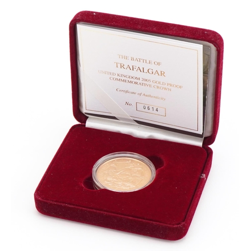 3612 - 2005 The Battle of Trafalgar gold proof commemorative crown by The Royal Mint with box and certifica... 