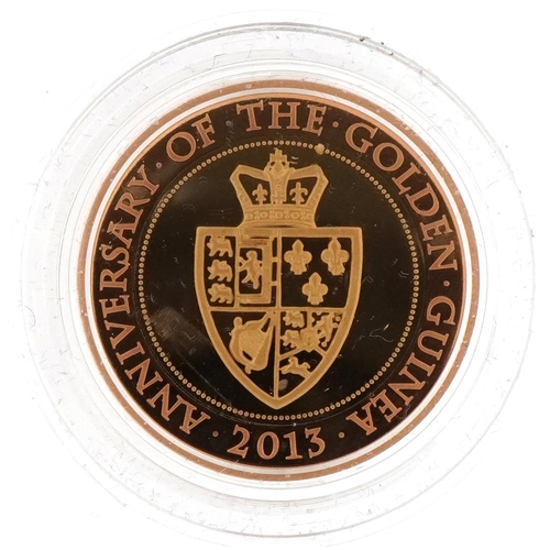 3615 - 2013 350th Anniversary of The Guinea two pound gold proof coin by The Royal Mint with box and certif... 