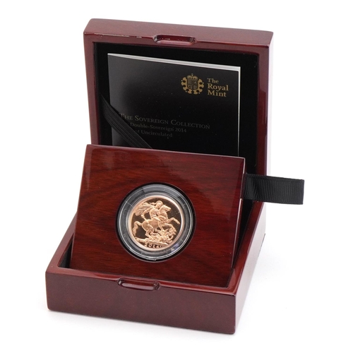 3616 - 2014 gold double sovereign by The Royal Mint with box and booklet, 15.9g