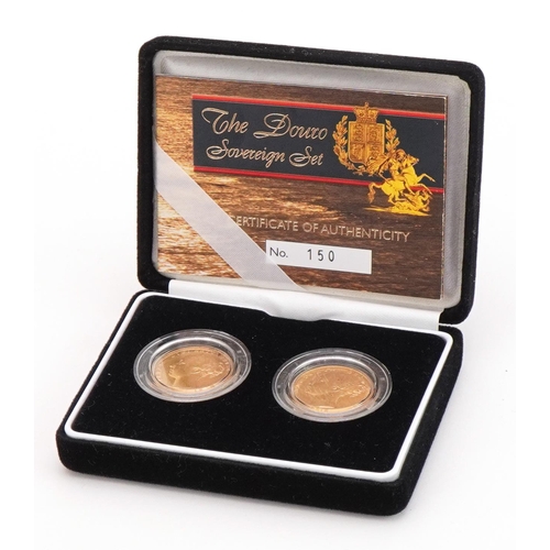 3617 - 1872 The Douro gold sovereign two coin set by The Royal Mint with box and certificate numbered 150, ... 