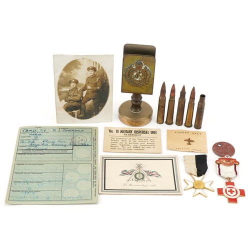 2679 - Militaria including Royal Engineers trench art matchbox case, British Red Cross medal and ammunition... 