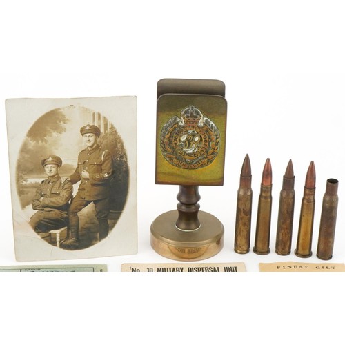 2679 - Militaria including Royal Engineers trench art matchbox case, British Red Cross medal and ammunition... 