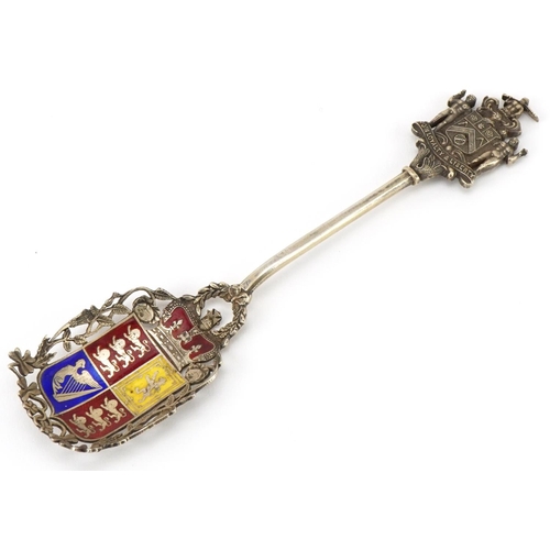 444 - Levi & Salaman, George V Joiners & Ceilers silver and enamel souvenir spoon, London 1910