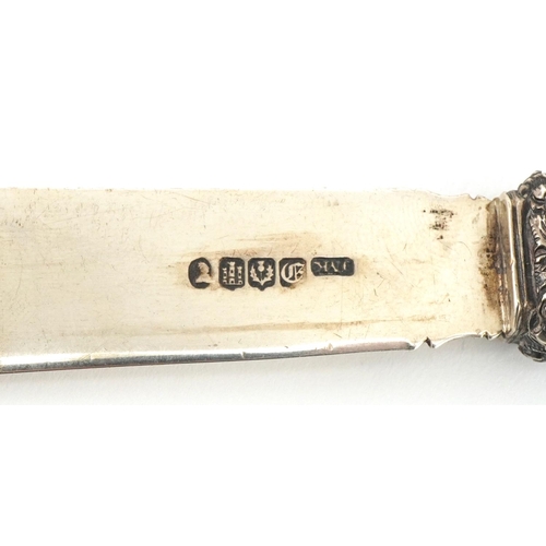 474 - William IV Scottish silver knife with polished agate handle, indistinct maker's mark Edinburgh 1836,... 