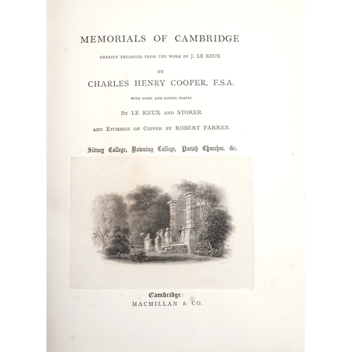 2345 - Charles Henry Cooper, Le Keux's Memorials of Cambridge, three hardback volumes published by Macmilla... 