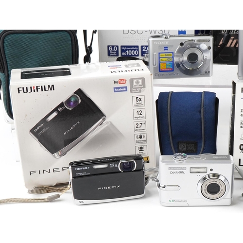 1484 - Eight digital cameras, some with boxes, including Fujifilm Finepix Z70, Panasonic Lumix TZ55, Fujifi... 