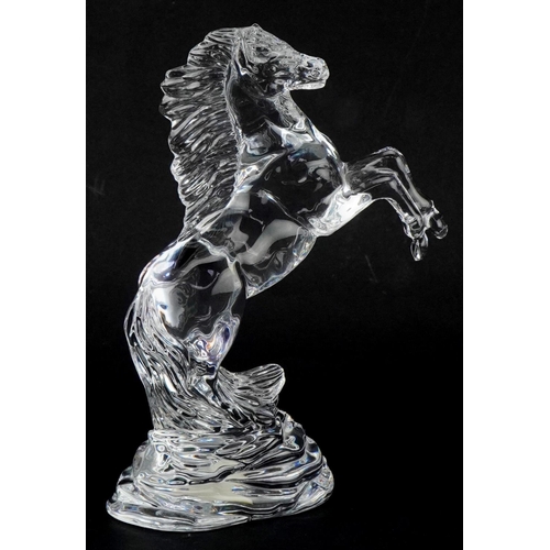 493 - Waterford Crystal rearing horse figurine with original box, 22cm high