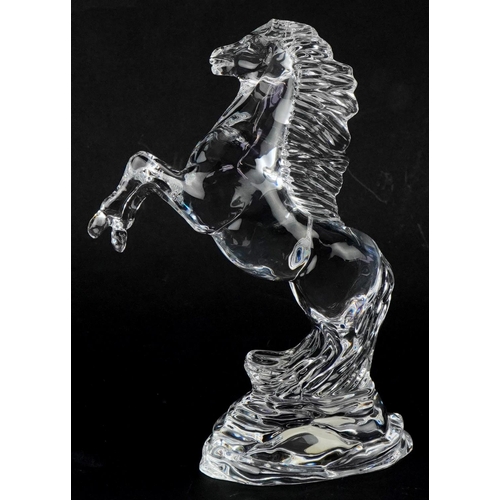 493 - Waterford Crystal rearing horse figurine with original box, 22cm high