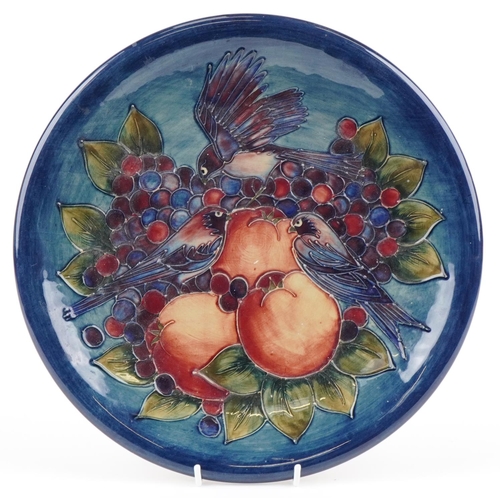  Moorcroft Finches pattern circular charger designed by Sally Tuffin, 35cm in diameter