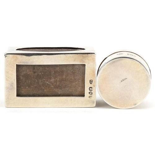 448 - Silver circular pillbox by Charles and George Asprey, London 1908, together with a silver embossed m... 